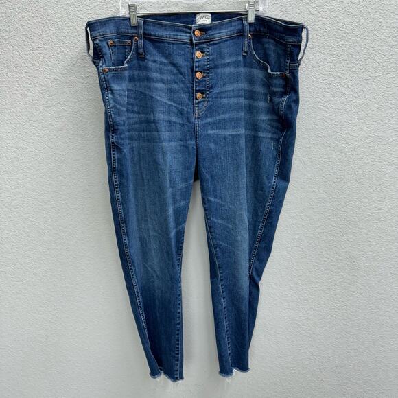 J Crew Jeans Women's Plus Size 36 Vintage Straight In Cape Blue Button Fly - Picture 1 of 4